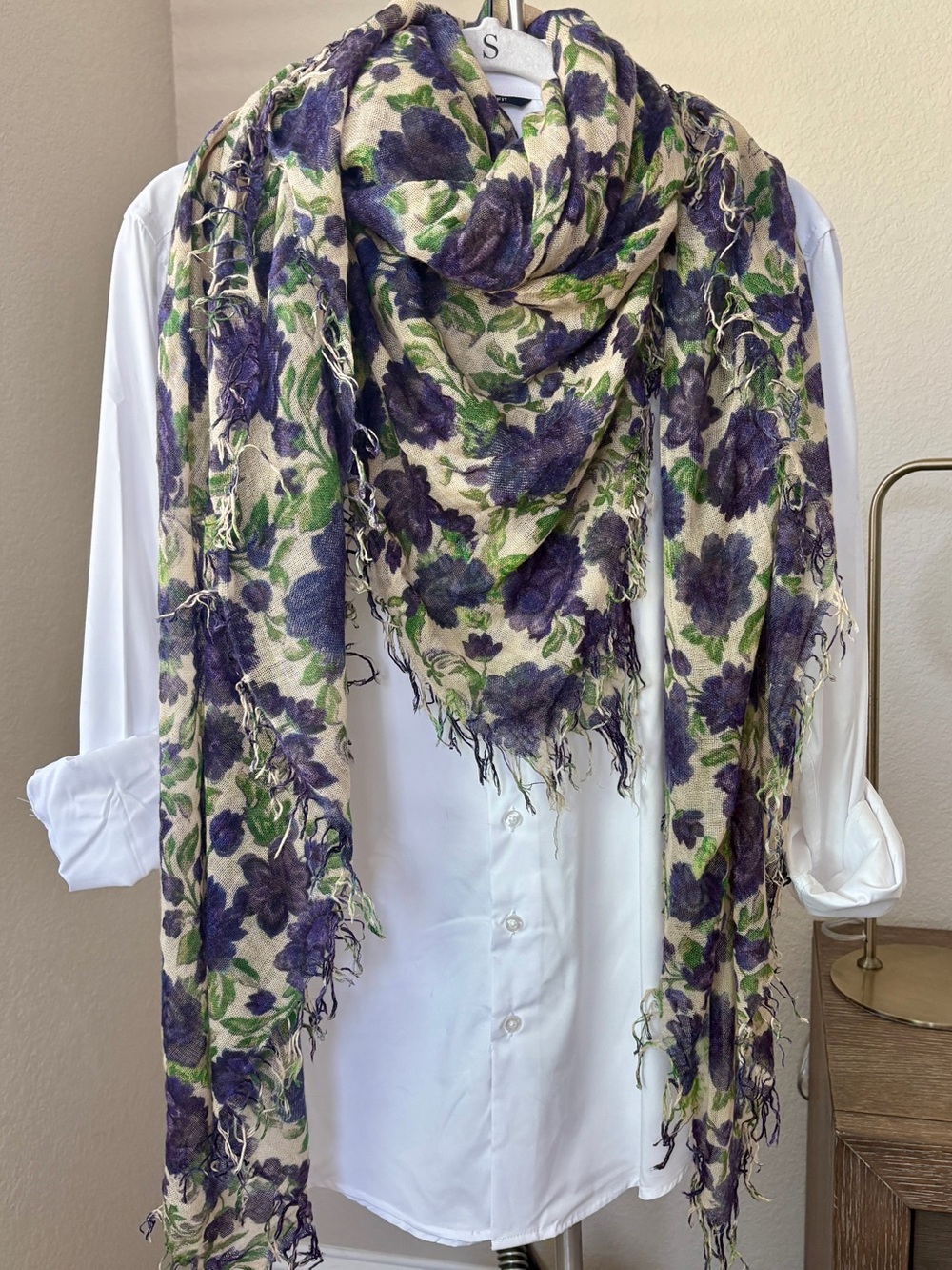 Chan Luu Floral Cashmere Silk Scarf Purple Green